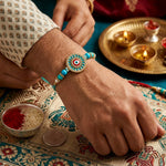 Turquoise Evil Eye and Meenakari Designer Rakhi (Set of 2)