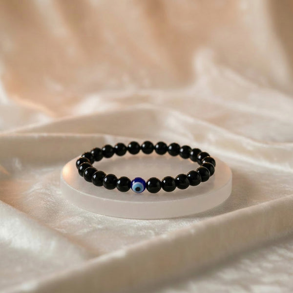 Combo of Black Obsidian Evil Eye Bracelet with Selenite Charging Plate
