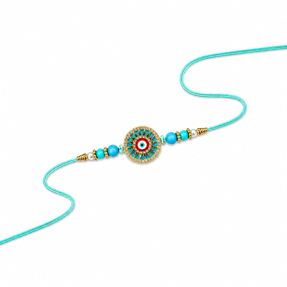 Protection Evil Eye Centerpiece Turquoise Beaded Rakhi