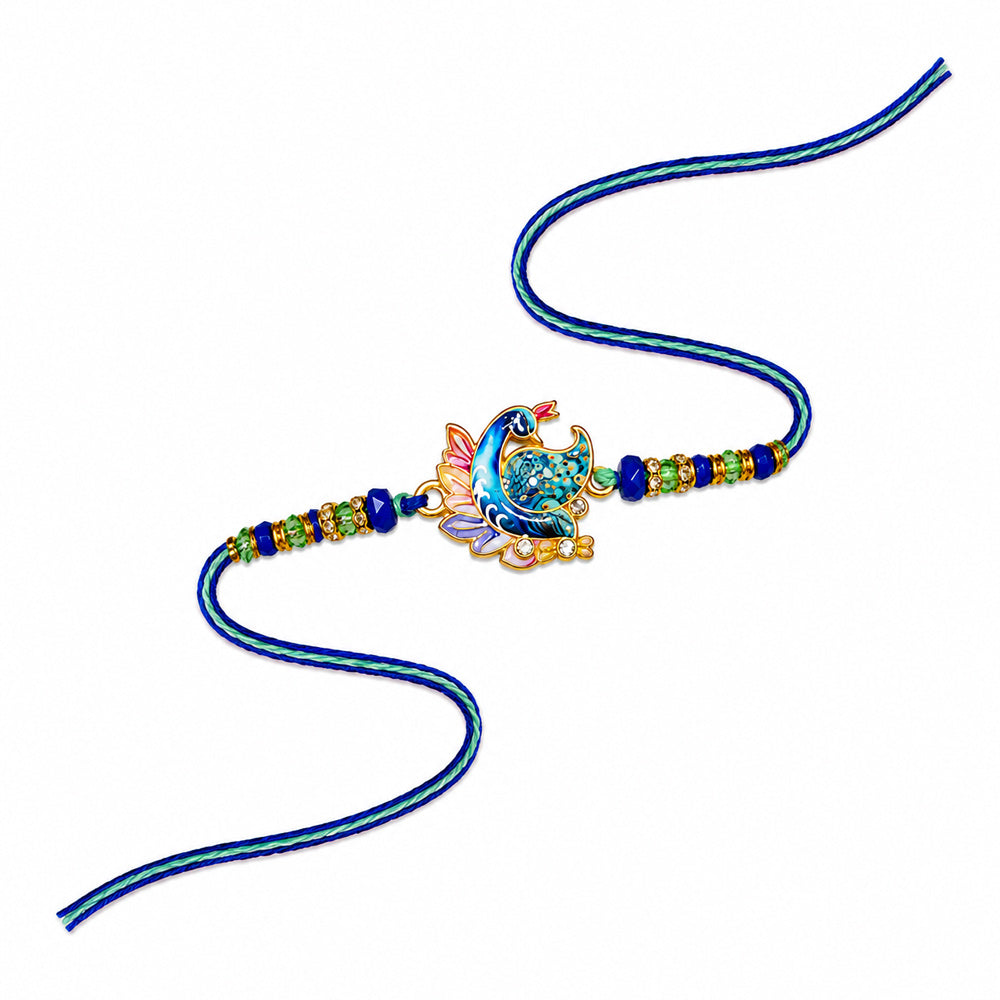 Elegant Peacock Meenakari Charm Stone Designer Rakhi