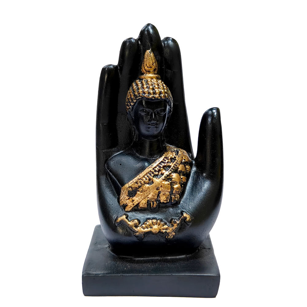 4 Inch Palm Buddha Black & Gold Hand Statue
