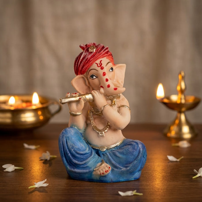 Vibrant Hand-Crafted Royal Blue Dhoti Resin Ganesha Statue