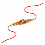 Multicolor Stone Floral Motif Golden Pearl Beaded Rakhi