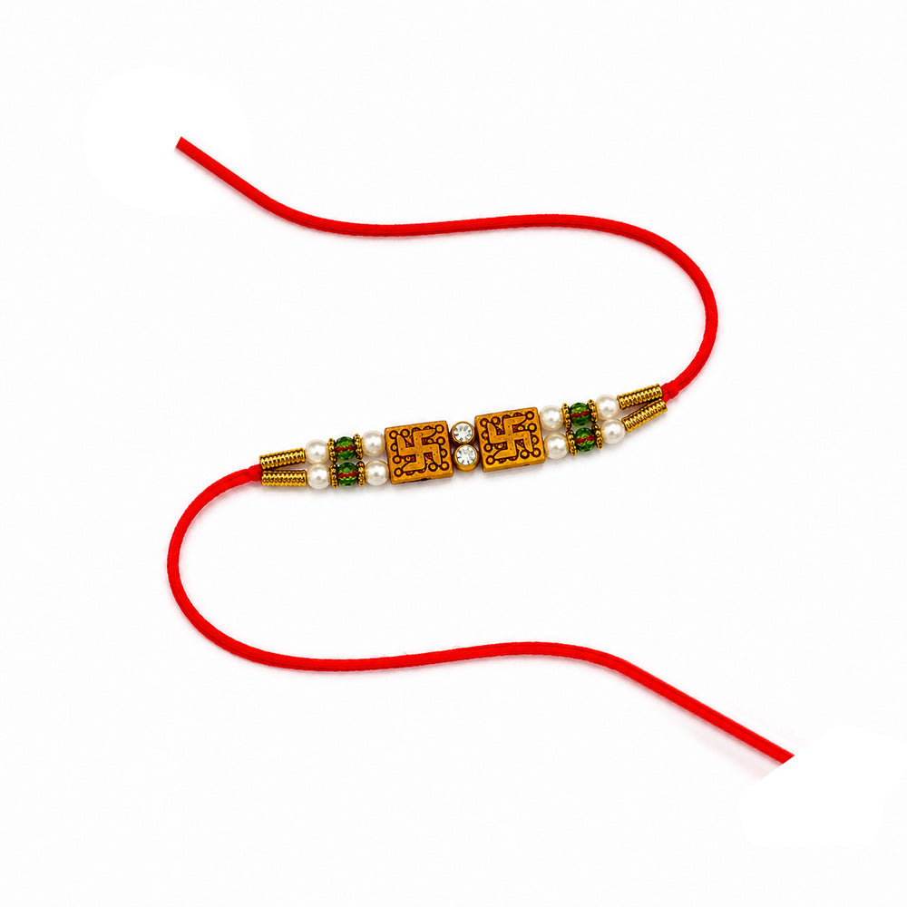 Twin Swastik Gold Finish Double Line Thread Rakhi