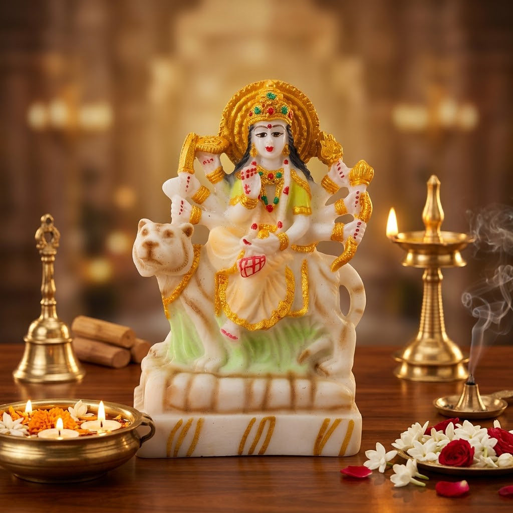 Beautifully White Marble Maa Durga Statue