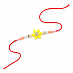 Vibrant Yellow Flower Medallion Peach Coral Bead Rakhi