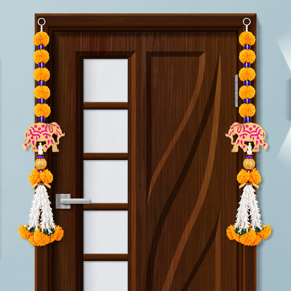 Handcrafted Floral Door Hanging Bandhanwar with Elephant Cutout