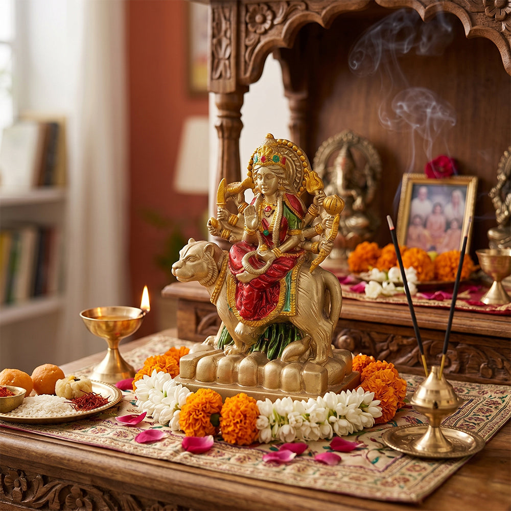 Premium Gold & Crimson Maa Durga Resin Statue