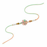 Green and Peach Crystal Floral Emblem Pastel Stones Rakhi