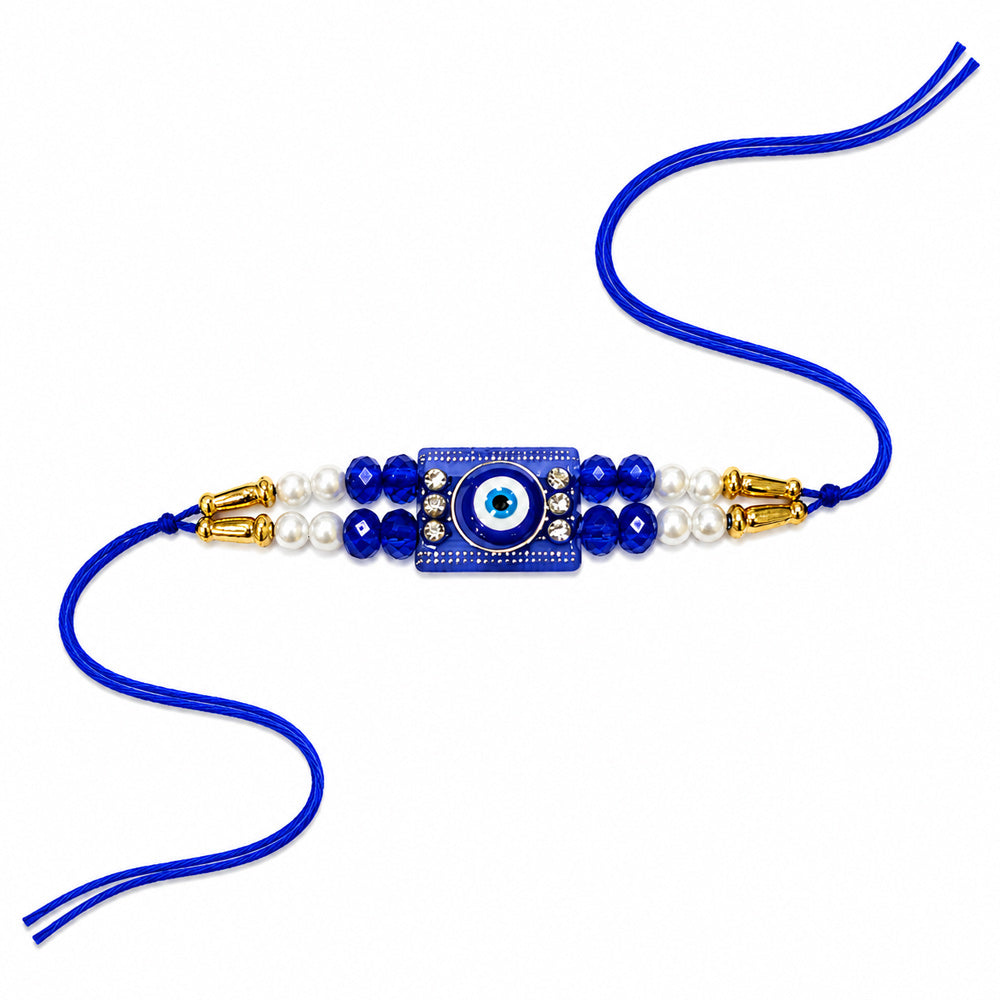 Handcrafted Dark Blue Evil Eye Motif Designer Rakhi