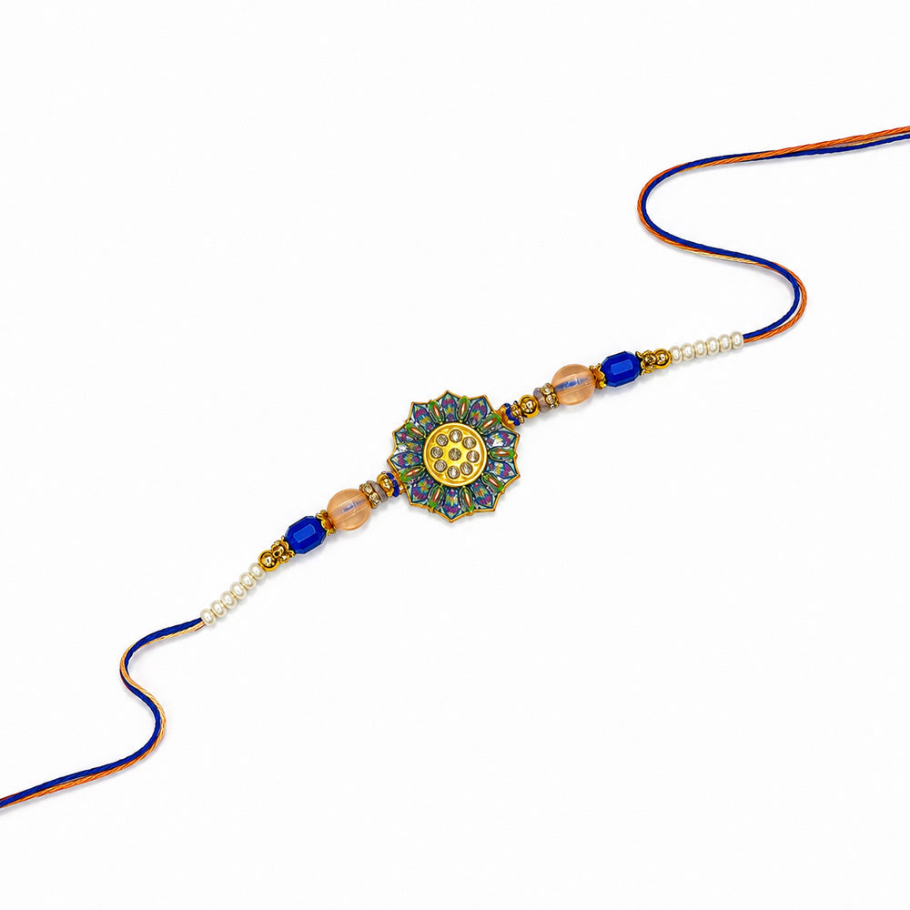 Mandala Floral Medallion Peach Oval Gem Rakhi