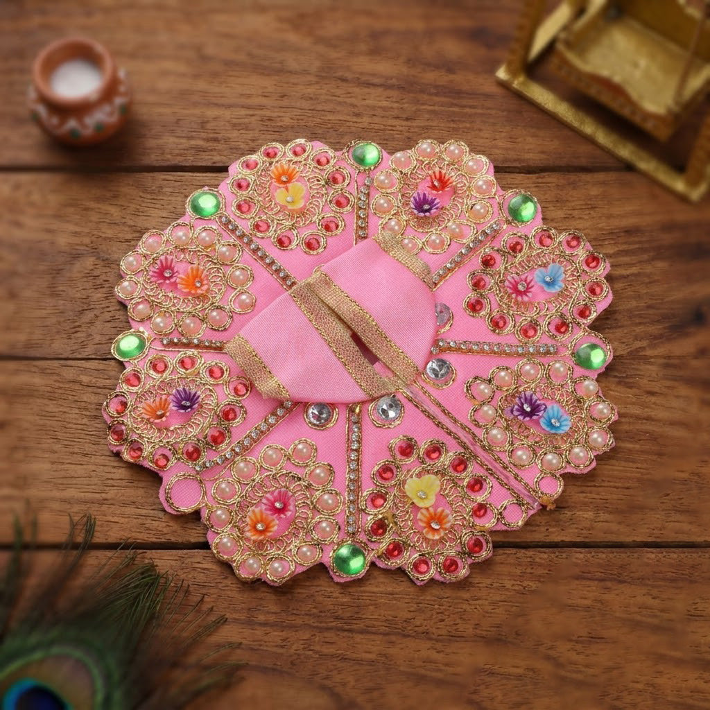 Size 2 3D Floral Accents & Pearl Work Laddu Gopal Dress