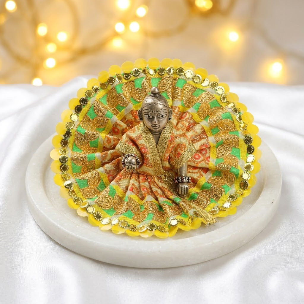 Size 0 Heavy Gold Sequin Border Laddu Gopal Dress
