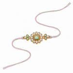 Kundan Studded Floral Medallion Mint Green Accent Rakhi