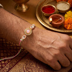 Pastel Pink Oval Stone Floral Cluster Designer Rakhi (Set of 2)