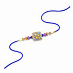 Elegant Pastel Blue and Lavender Square Enamel Dial Rakhi