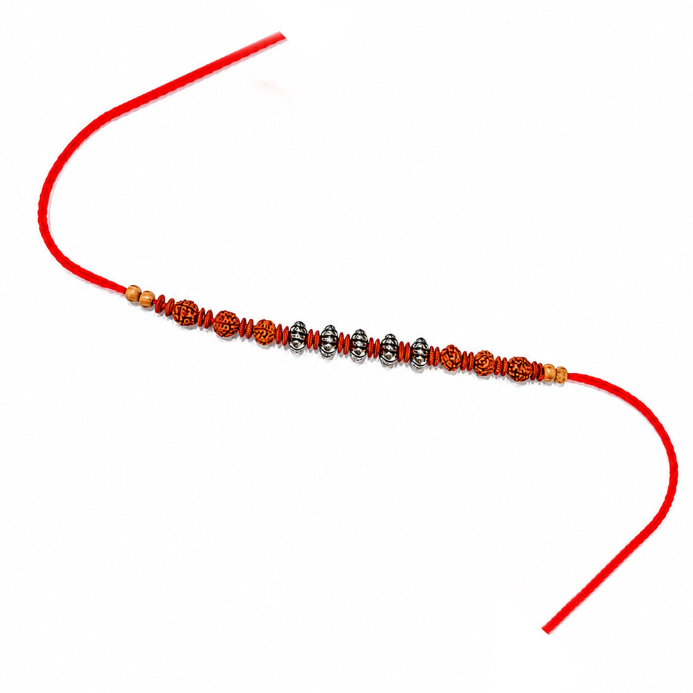Traditional Red Thread Rudraksha Design Rakhi