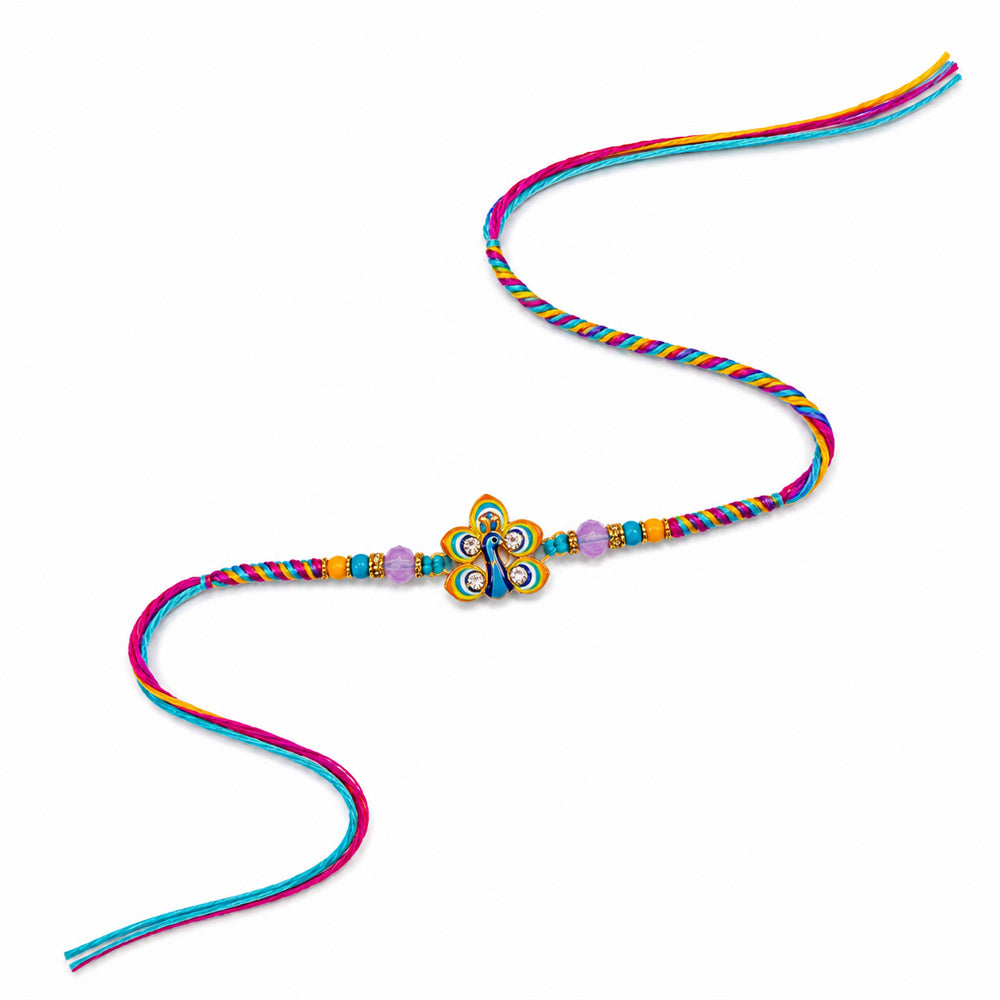 Elegant Peacock Feather Motif Stone Studded Designer Rakhi