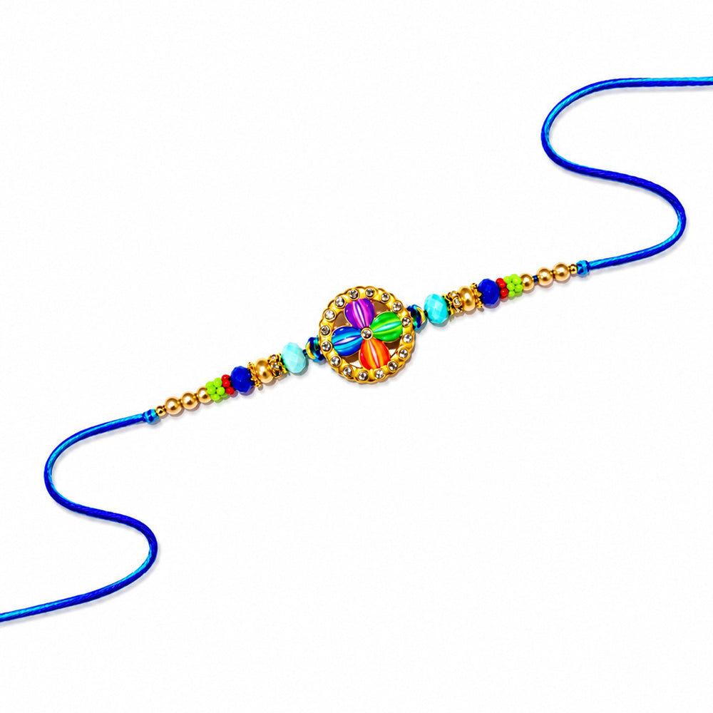 Elegance Rainbow Enamel Floral Medallion Beaded Rakhi