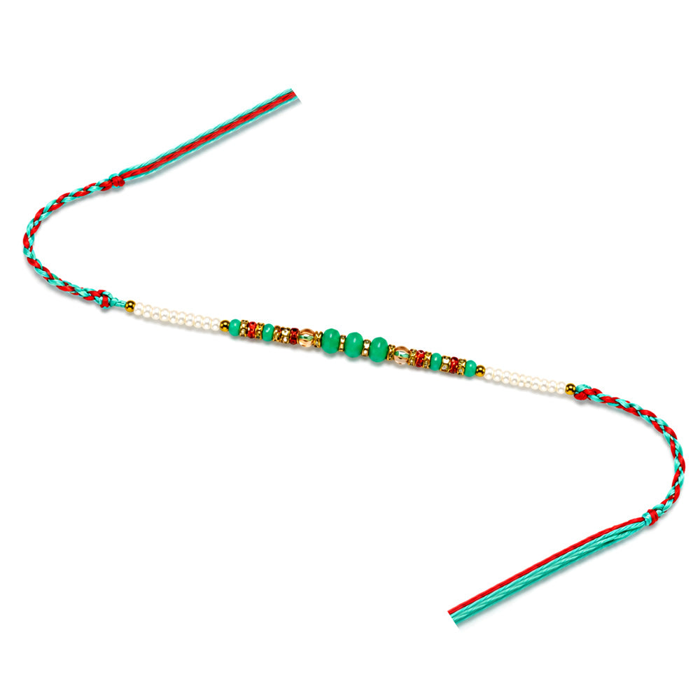Multicolor Threaded Turquoise and Gold Beaded Designer Rakhi