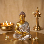 Meditating Gold & Silver Buddha Resin Statue