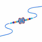 Evil Eye Floral Medallion Blue Crystal Beaded Rakhi