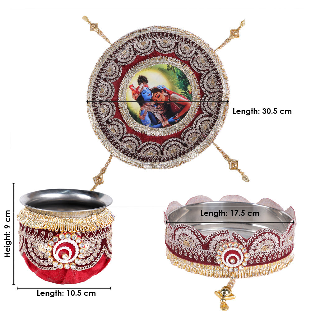 11 Pc Maroon Embroidery Karwa Chauth Thali Set
