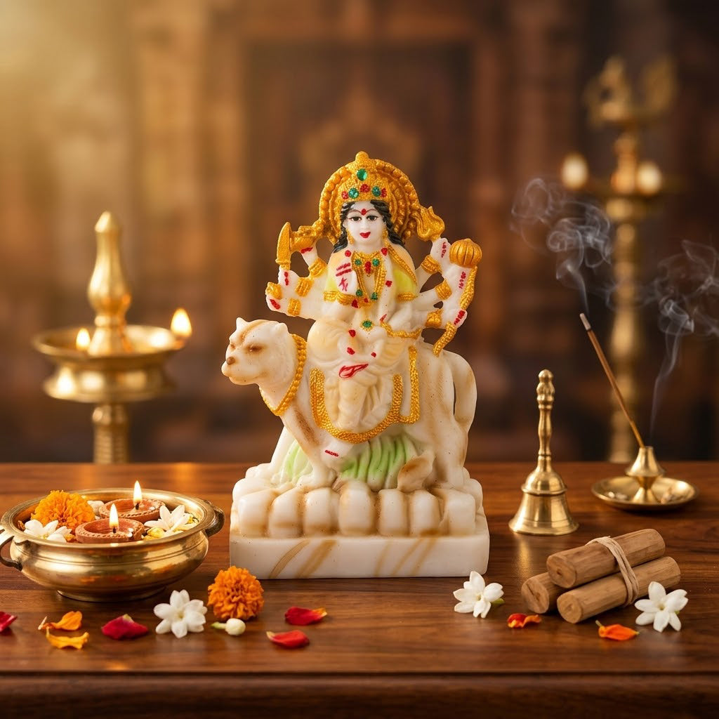 Beautifully White Marble Maa Durga Statue