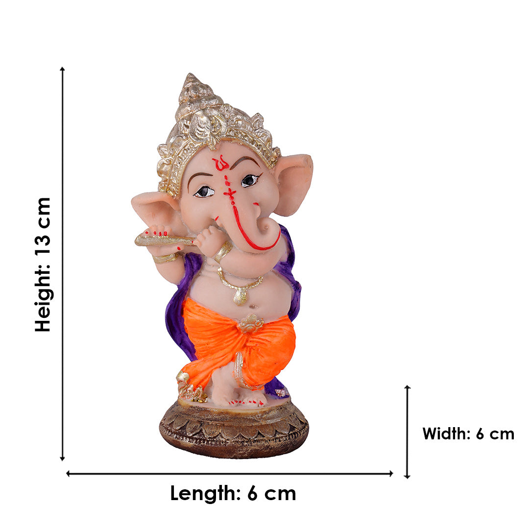 Premium Hand-Painted Playing Flute Resin Ganpati Statue
