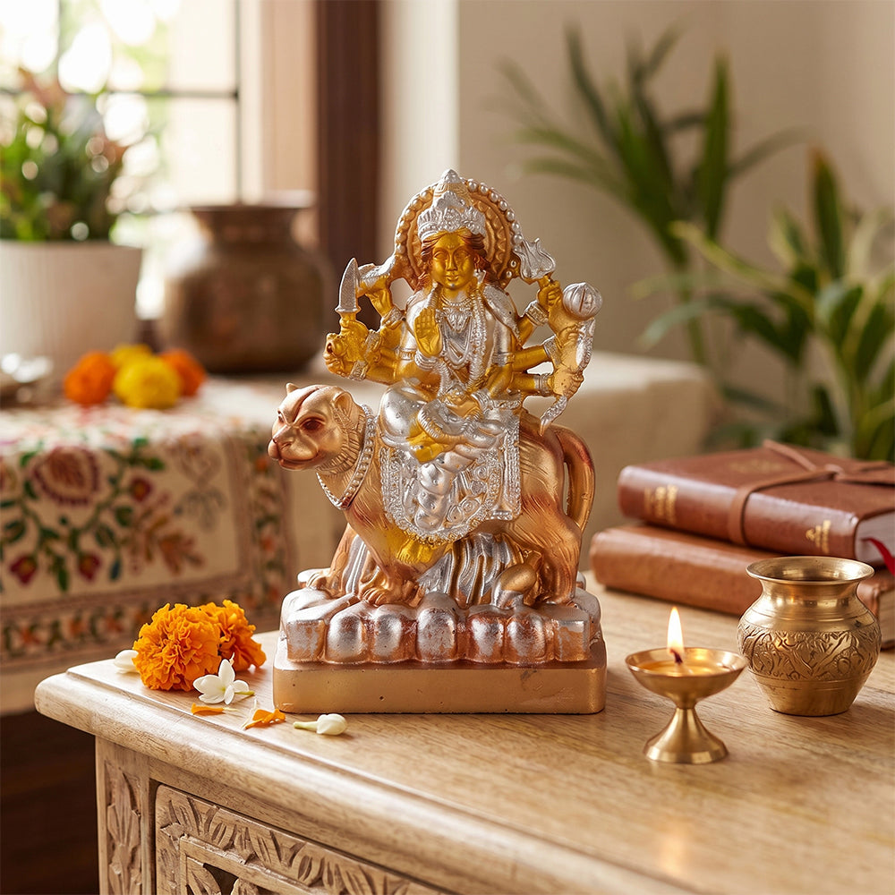 Premium Metallic Silver & Gold Maa Durga Idol Statue