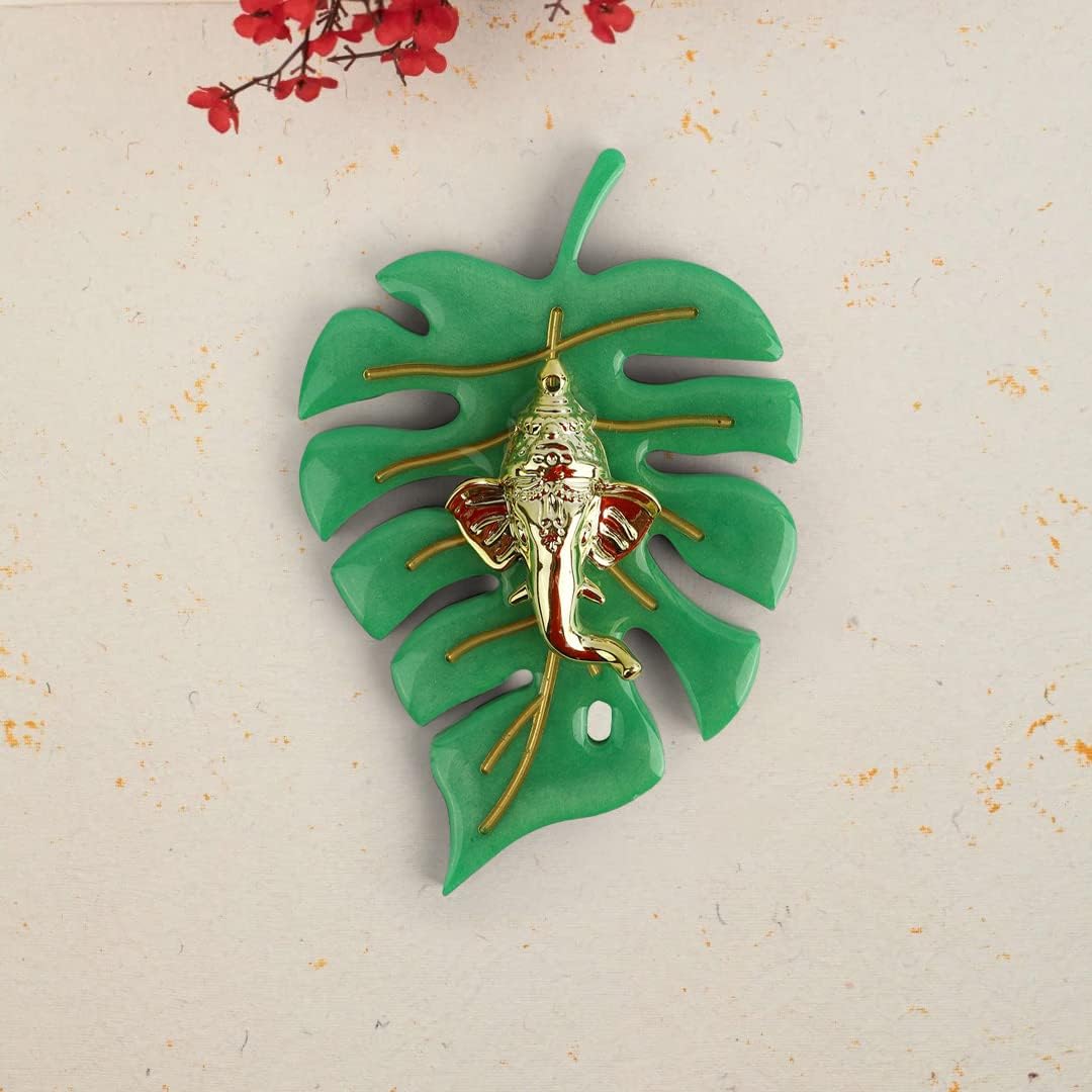 Elegant Classic Finish Ganesha On Leaf Wall Hanging