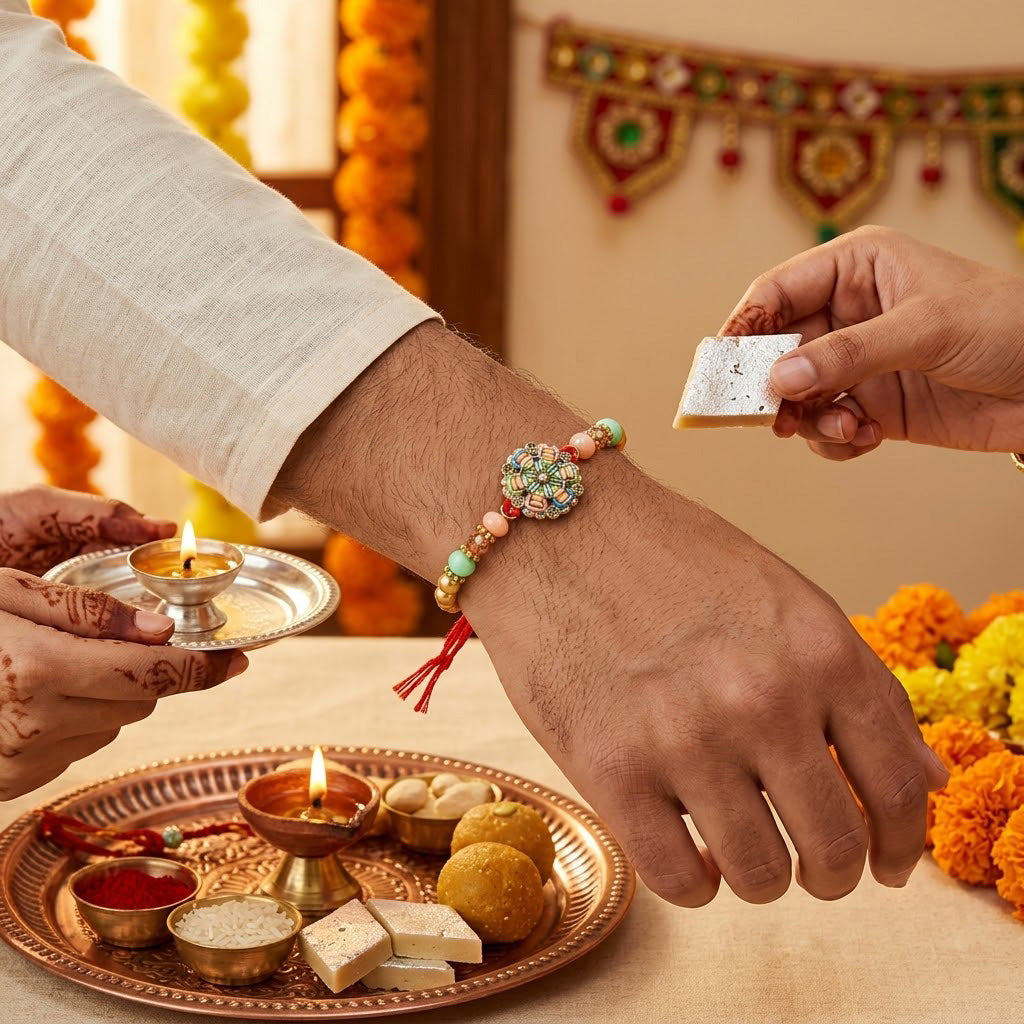 Pastel Wheel Medallion Daisy Designer Rakhi (Set of 2)