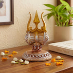 Premium Silver & Gold Lord Shiva Trishul with Damru Resin Statue