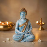 Meditating Cerulean Blue Buddha Resin Statue