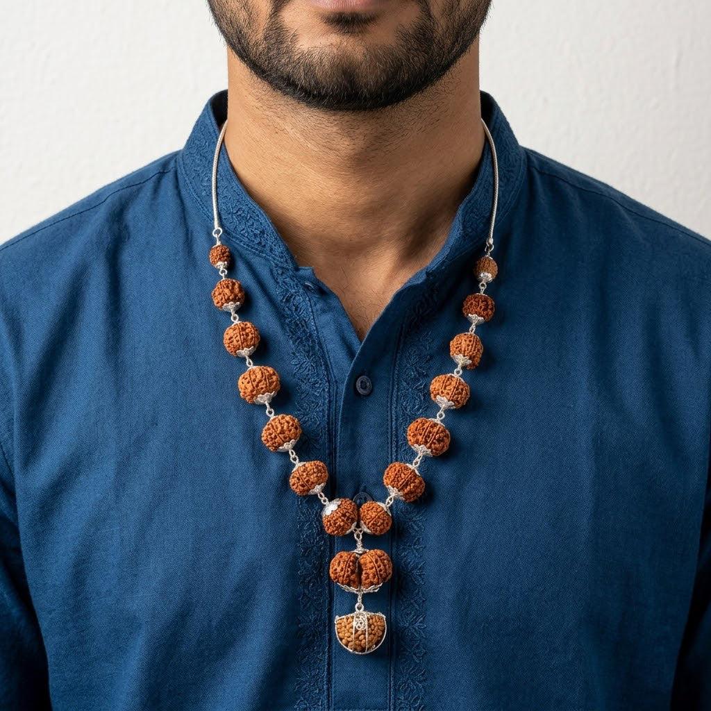Siddha Mala with 1 Mukhi Half Moon (Silver Chain, Nepal Collector)