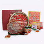 11 Pc Stunning Red Embroidery Karwa Chauth Thali Set