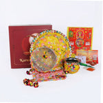 11 Pc Elegant Yellow & Pink Embroidery Karwa Chauth Thali Set