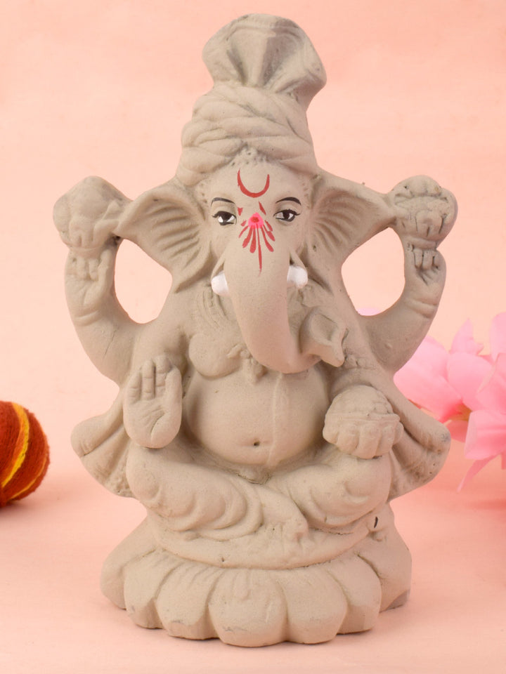 6.3-inch eco-friendly Kamal Ganesha idol seated on a lotus, hand-painted with intricate detailing in traditional style. India’s Largest Pooja Accessories Brand – www.satvikstore.in