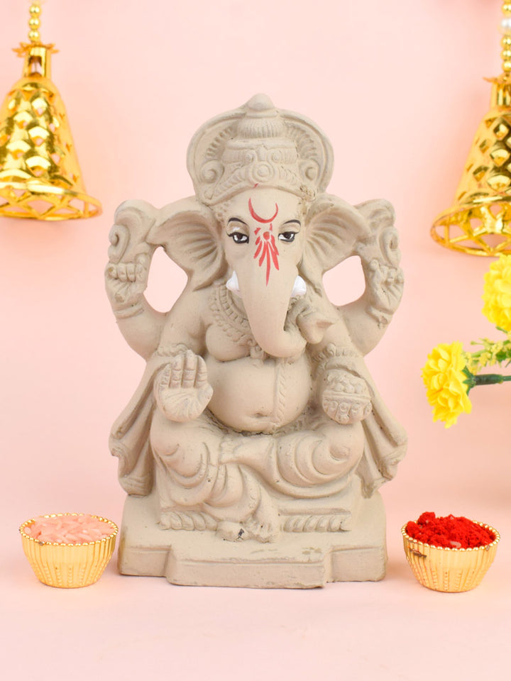 6 Inch God Ganesha Seated with One Leg Folded, a beautifully detailed brass idol of Lord Ganesha, showcasing his serene posture with one leg folded in a traditional seated position. India’s Largest Pooja Accessories Brand – www.satvikstore.in
