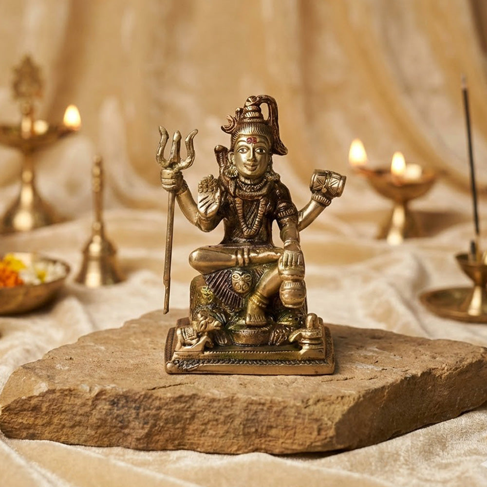 6 Inch Premium Brass Shiv Idol – Finely Crafted Statue of Lord Shiva Depicting Serenity and Power, Ideal for Home Temple, Meditation Space, and Spiritual Decor. No.1 Brass Idol Store www.satvikstore.in 