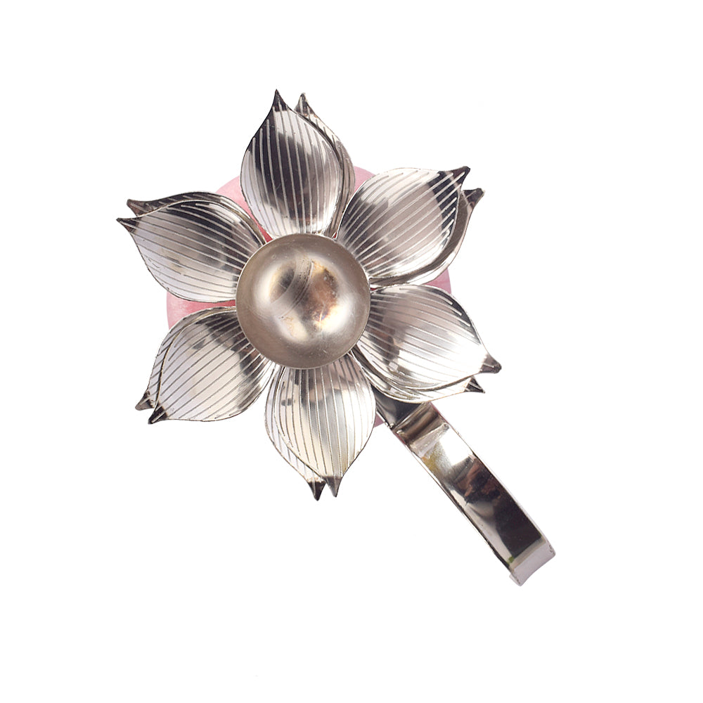 Graceful Silver Lotus Handle Diya with Resin Base