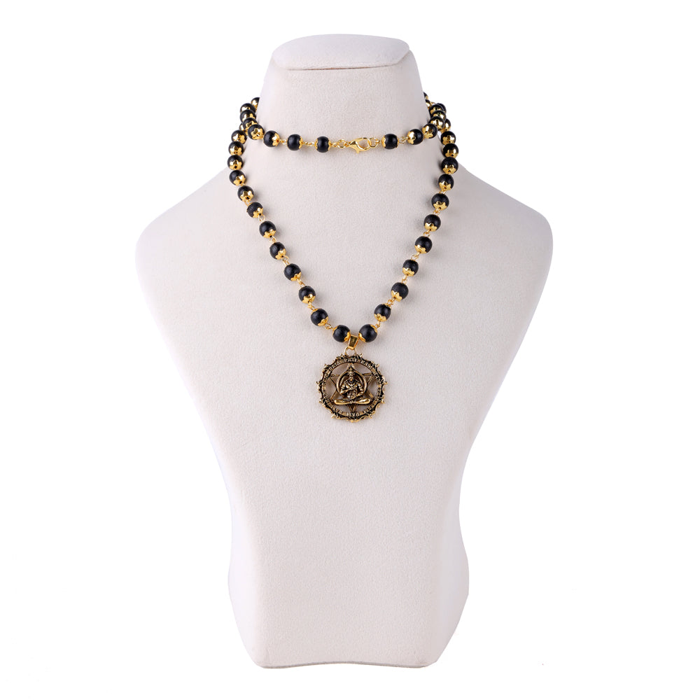 Gold Plating Capping Karungali Mala with Hanuman Pendant