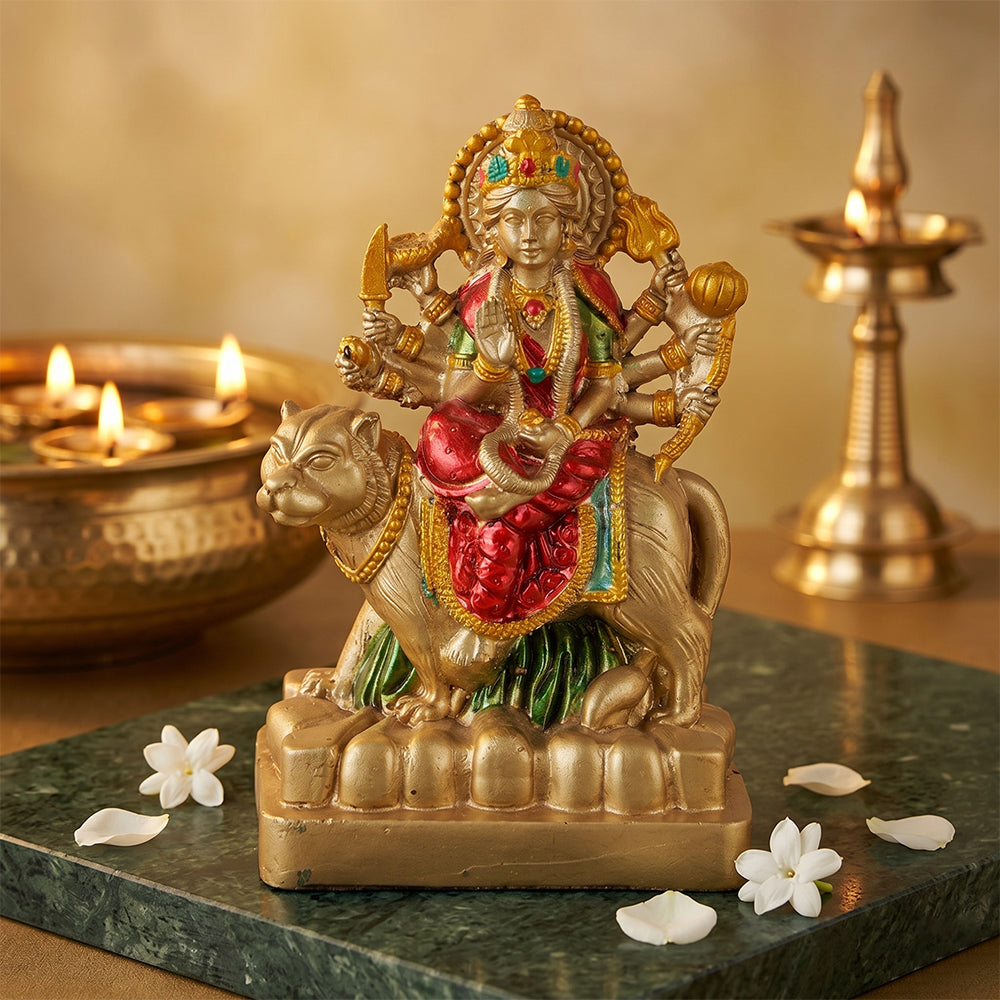 Premium Gold & Crimson Maa Durga Resin Statue