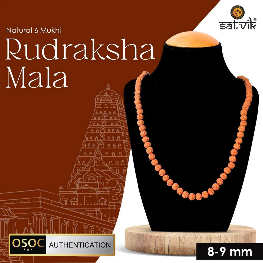 Original 6 Mukhi Rudraksha Mala – 108 Beads for Wisdom, Focus & Emotional Balance. India’s Premium Jap Mala Store - www.satvikstore.in