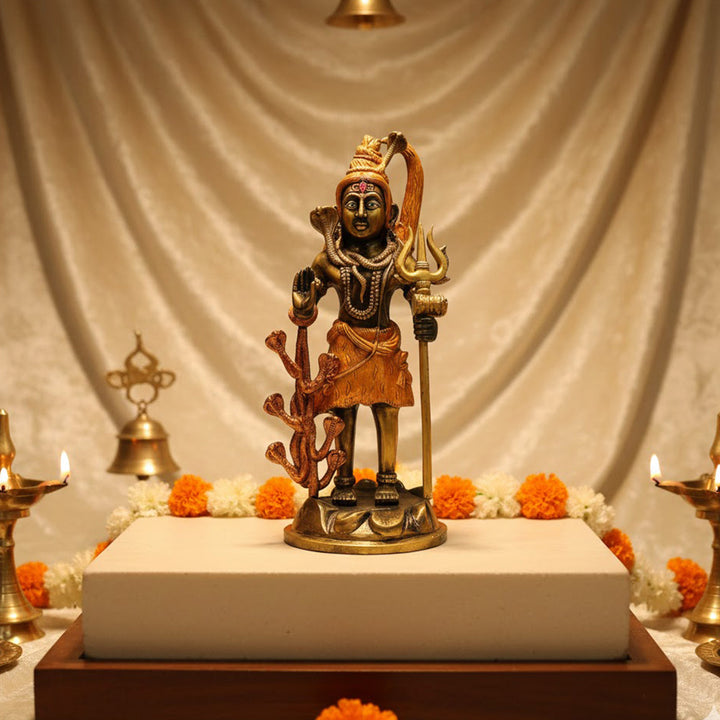 Lord Shiv, Mahadev, known for Blessing Good Health and Wealth, The Idol Is made from Premium Quality brass material for long-lasting use. Handmade product from the Artisanship of India's Craftsman Using Modern Style.