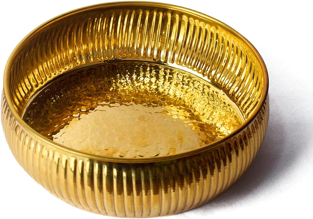 Classic Pattern Decorative Embossed Brass Urli 9.5 Inch