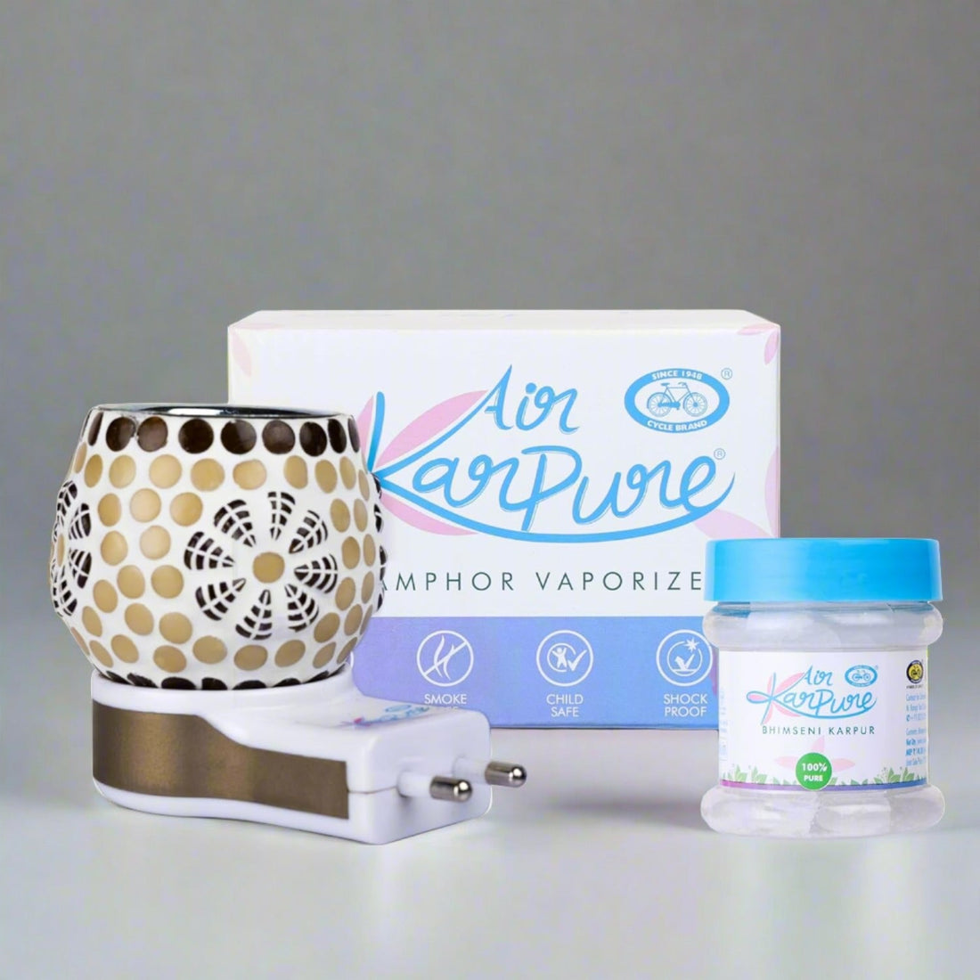 Camphor Vaporizer (Premium) with Camphor Tablets & Bhimseni Camphor 50 gm