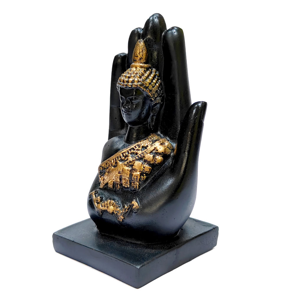 4 Inch Palm Buddha Black & Gold Hand Statue