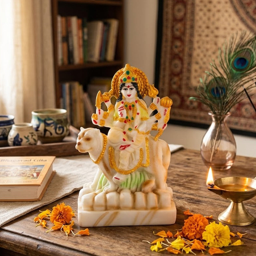 Beautifully White Marble Maa Durga Statue