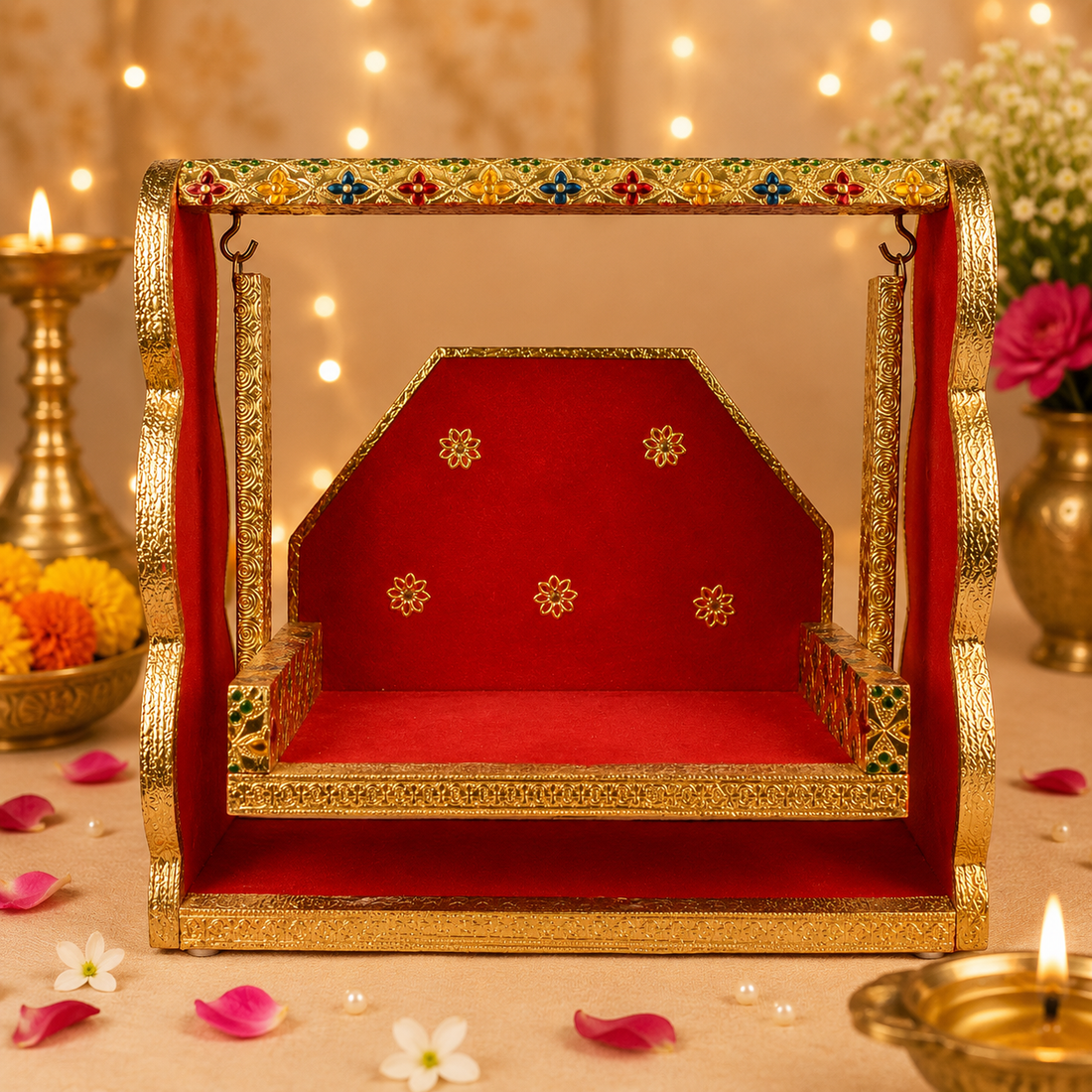 Red Velvet and Meenakari Unique Jhula for Laddu Gopal